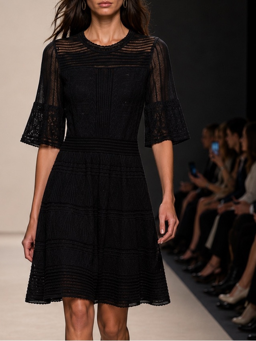 Missoni Sheer Lace Knit Fit & Flare Dress in Black